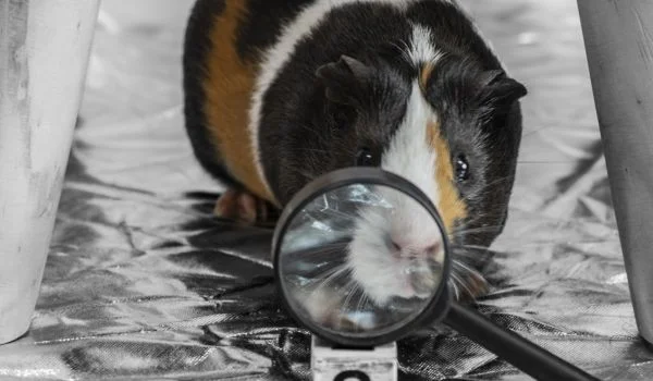 Guinea Pig exploring with a magnifying glass